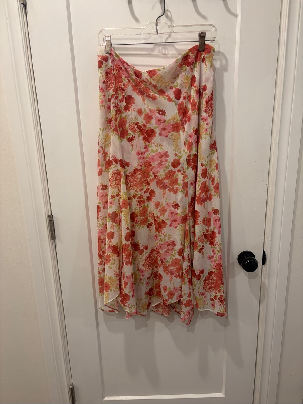 Emma James Floral Midi Skirt in Pink & Red